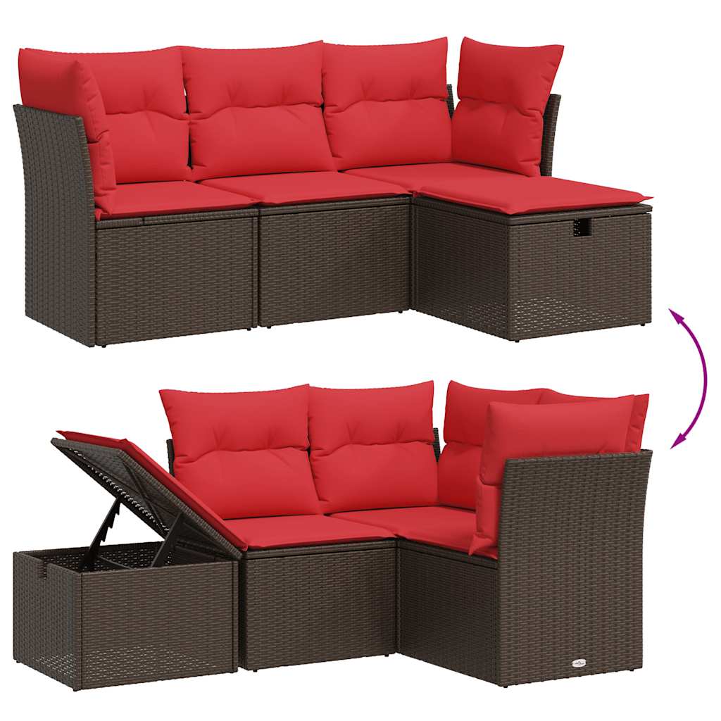 4-delige tuinbankset met kussens, bruin polyrotan is nu te koop bij PeponiXL, paradijselijk wonen!