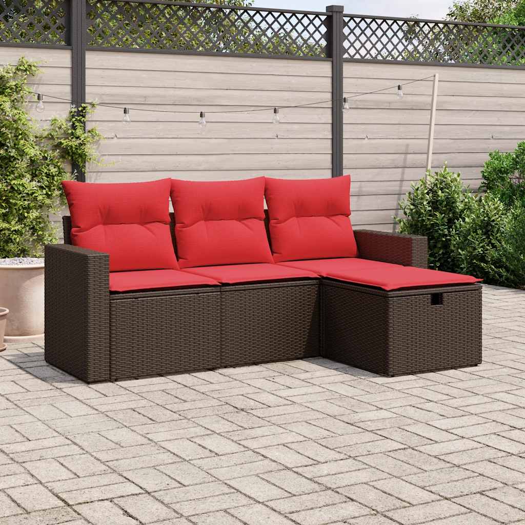 4-delige tuinbankset met kussens, bruin polyrotan is nu te koop bij PeponiXL, paradijselijk wonen!