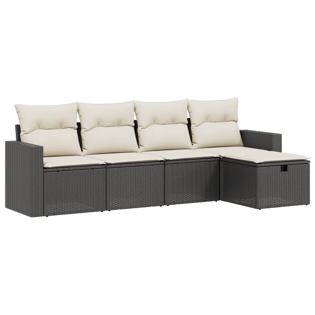 5-delige Loungeset met kussens poly rattan zwart is nu te koop bij PeponiXL, paradijselijk wonen!