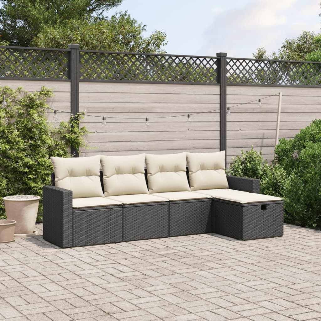 5-delige Loungeset met kussens poly rattan zwart is nu te koop bij PeponiXL, paradijselijk wonen!