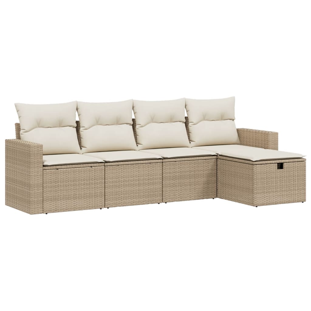 5-delige Loungeset met kussens poly rattan beige is nu te koop bij PeponiXL, paradijselijk wonen!
