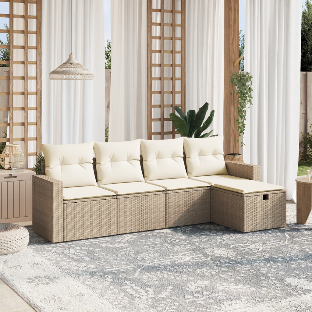 5-delige Loungeset met kussens poly rattan beige is nu te koop bij PeponiXL, paradijselijk wonen!