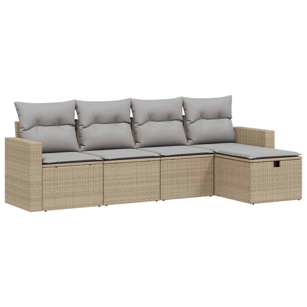 5-delige Loungeset met kussens poly rattan gemengd beige is nu te koop bij PeponiXL, paradijselijk wonen!