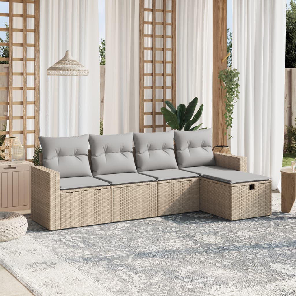 5-delige Loungeset met kussens poly rattan gemengd beige is nu te koop bij PeponiXL, paradijselijk wonen!