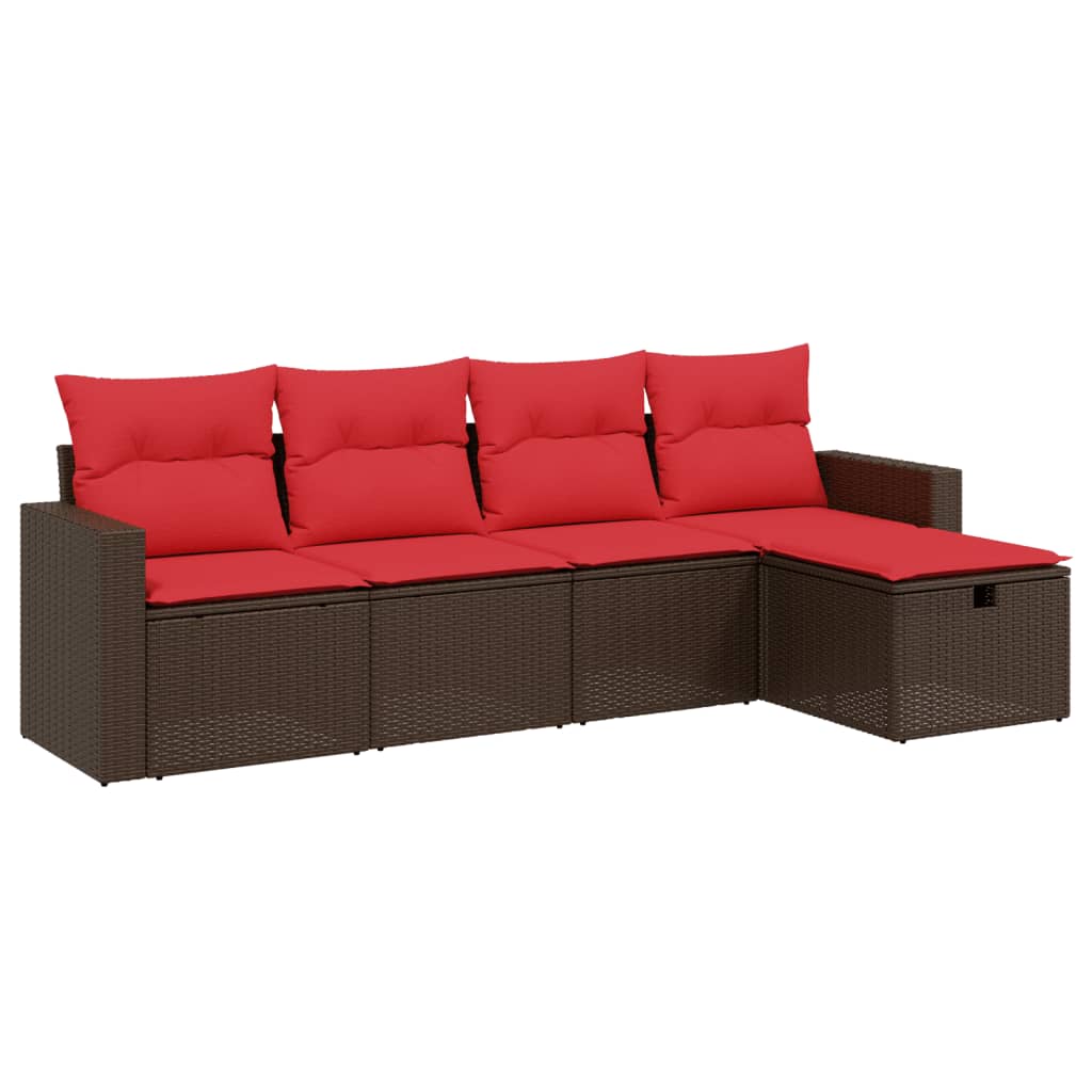 5-delige tuinbankset met kussens, bruin polyrotan is nu te koop bij PeponiXL, paradijselijk wonen!