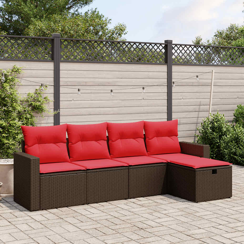 5-delige tuinbankset met kussens, bruin polyrotan is nu te koop bij PeponiXL, paradijselijk wonen!