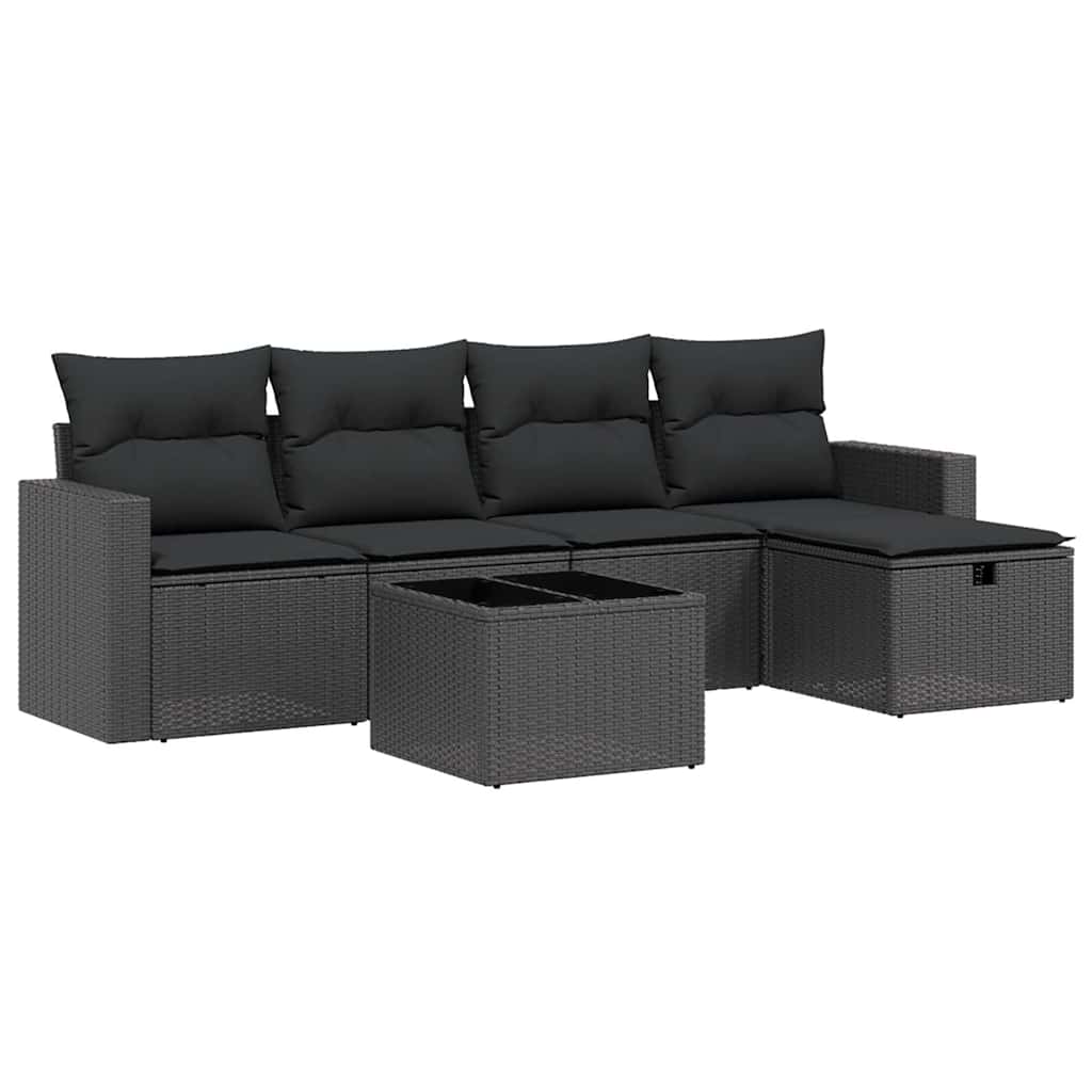 6-delige Loungeset met kussens poly rattan zwart is nu te koop bij PeponiXL, paradijselijk wonen!
