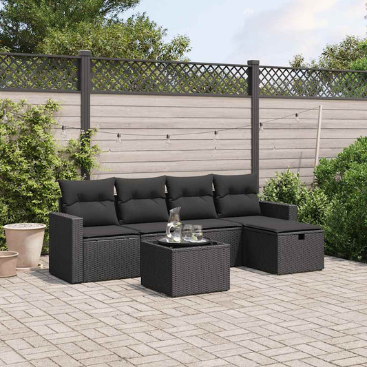 6-delige Loungeset met kussens poly rattan zwart is nu te koop bij PeponiXL, paradijselijk wonen!