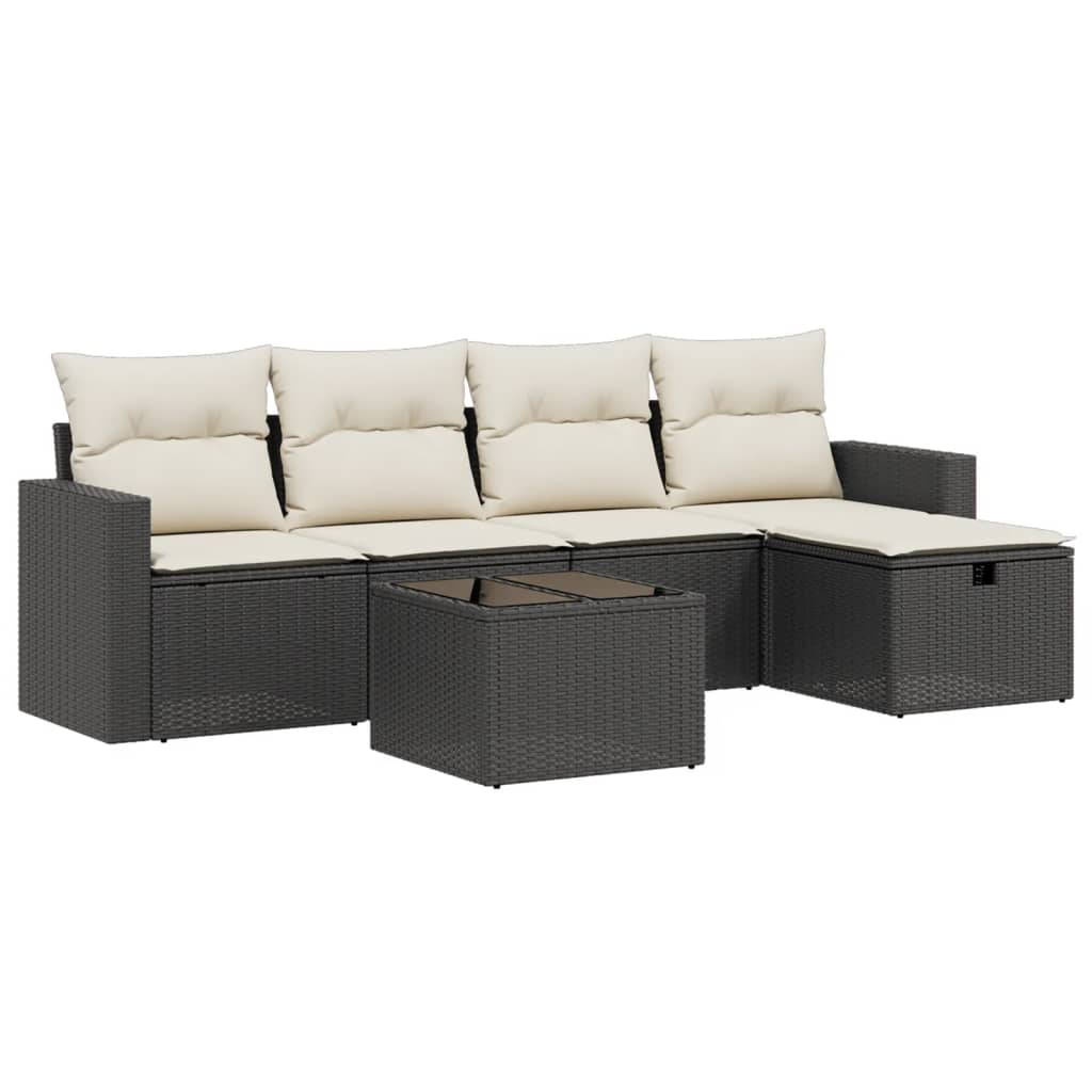 6-delige Loungeset met kussens poly rattan zwart is nu te koop bij PeponiXL, paradijselijk wonen!