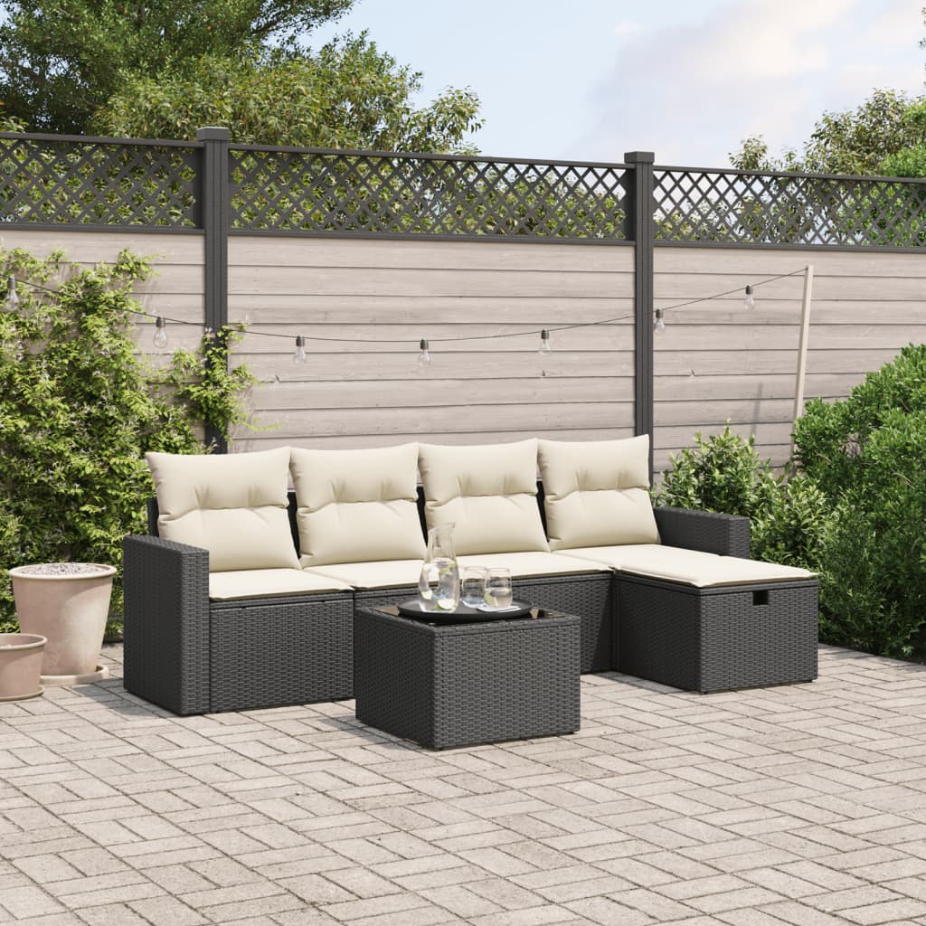 6-delige Loungeset met kussens poly rattan zwart is nu te koop bij PeponiXL, paradijselijk wonen!