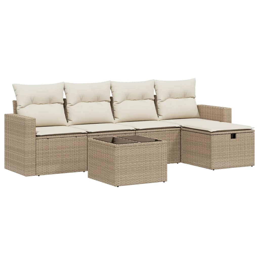 6-delige Loungeset met kussens poly rattan beige is nu te koop bij PeponiXL, paradijselijk wonen!