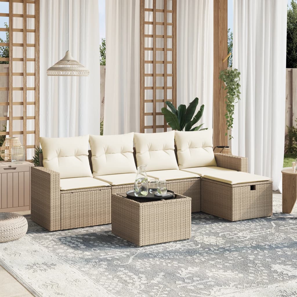 6-delige Loungeset met kussens poly rattan beige is nu te koop bij PeponiXL, paradijselijk wonen!