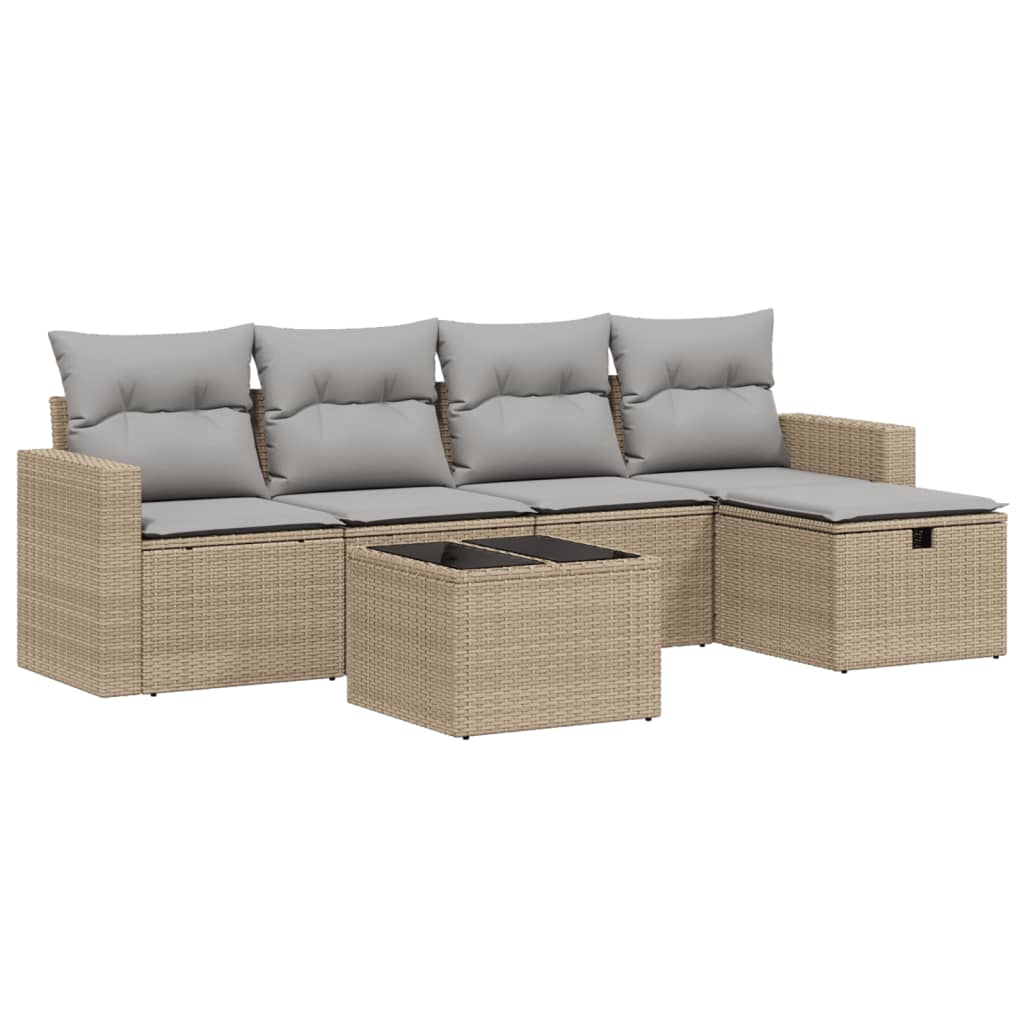 6-delige Loungeset met kussens poly rattan gemengd beige is nu te koop bij PeponiXL, paradijselijk wonen!