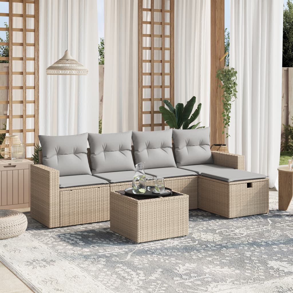6-delige Loungeset met kussens poly rattan gemengd beige is nu te koop bij PeponiXL, paradijselijk wonen!