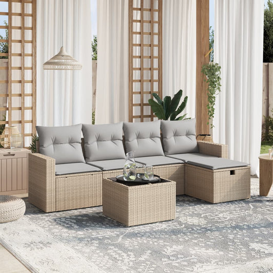 6-delige Loungeset met kussens poly rattan gemengd beige is nu te koop bij PeponiXL, paradijselijk wonen!