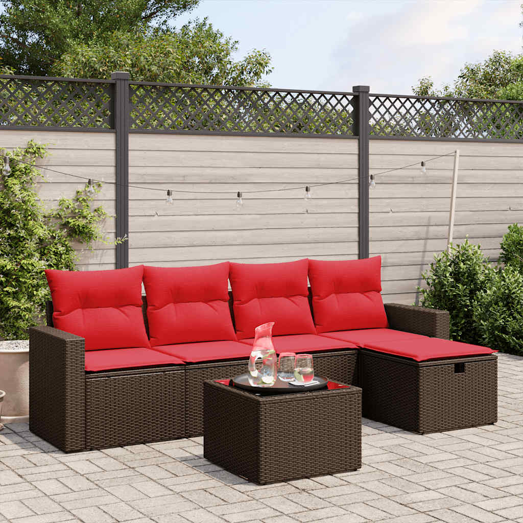 6-delige tuinbankset met kussens, bruin polyrotan is nu te koop bij PeponiXL, paradijselijk wonen!