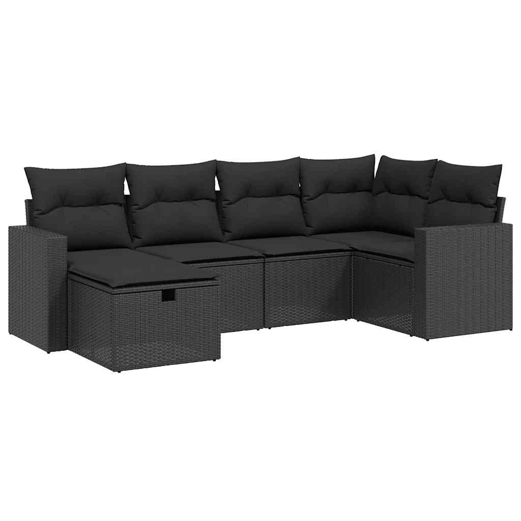6-delige Loungeset met kussens poly rattan zwart is nu te koop bij PeponiXL, paradijselijk wonen!