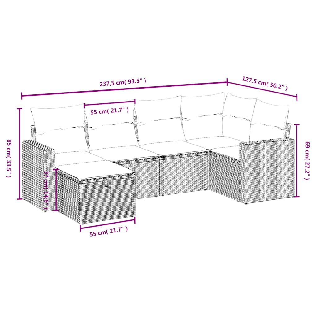 6-delige Loungeset met kussens poly rattan zwart is nu te koop bij PeponiXL, paradijselijk wonen!