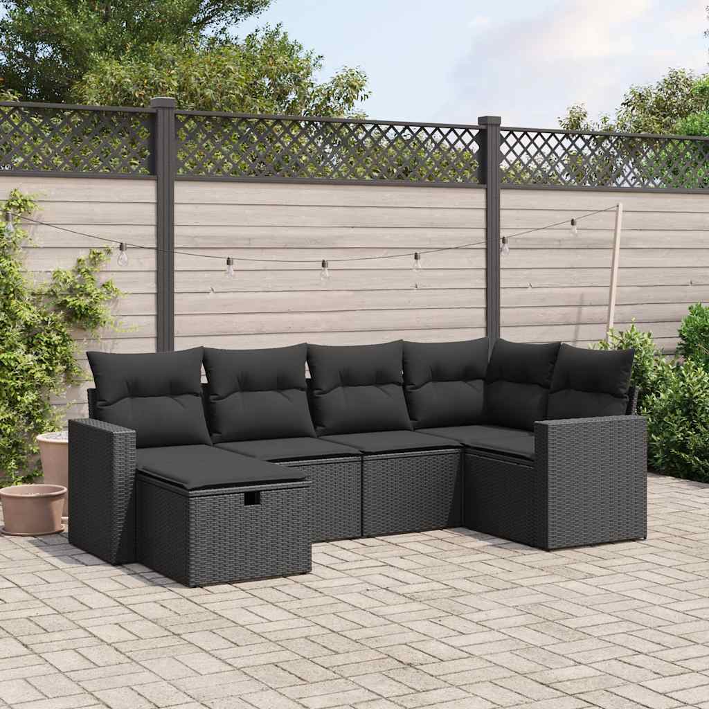 6-delige Loungeset met kussens poly rattan zwart is nu te koop bij PeponiXL, paradijselijk wonen!
