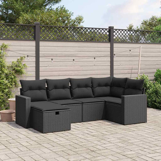 6-delige Loungeset met kussens poly rattan zwart is nu te koop bij PeponiXL, paradijselijk wonen!