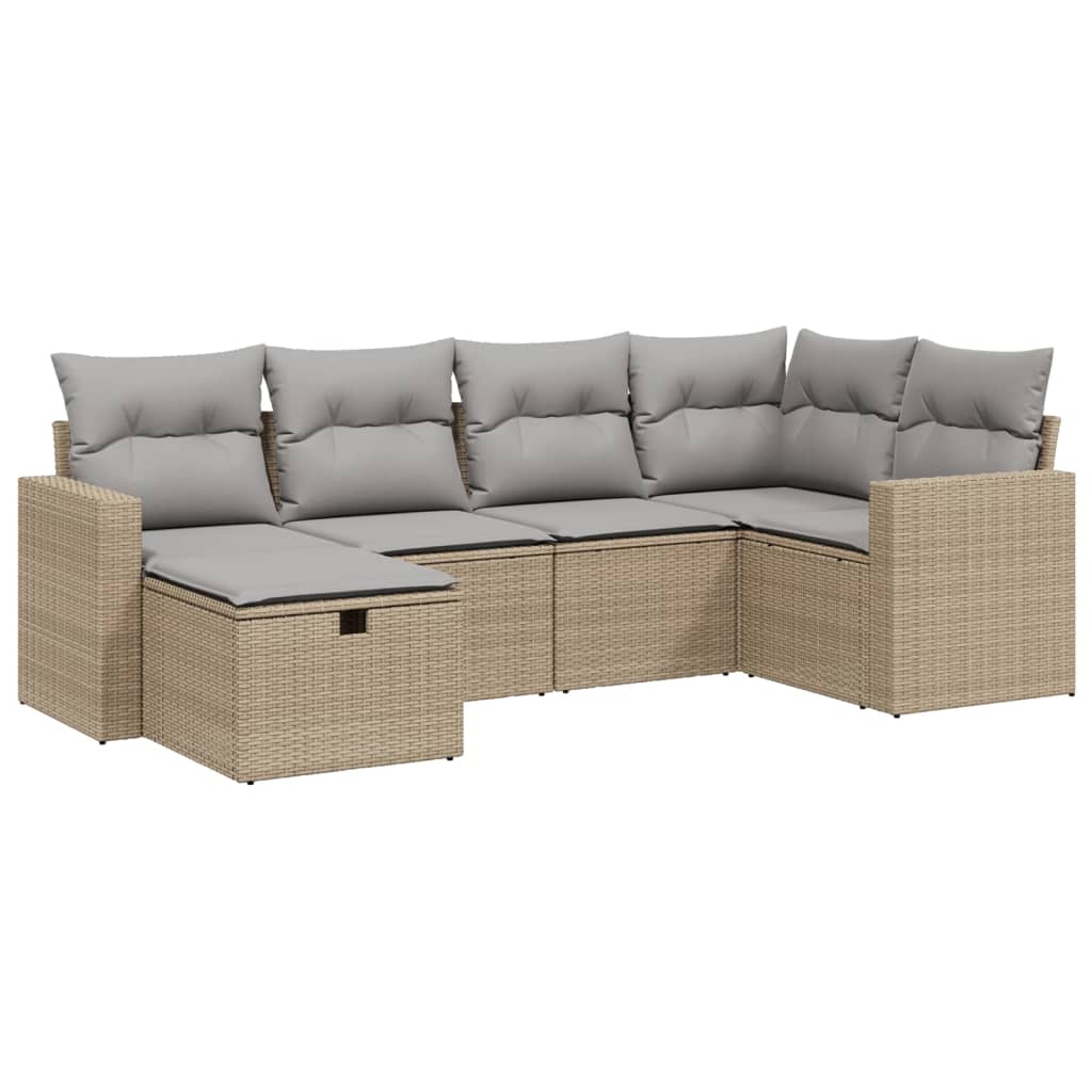 6-delige Loungeset met kussens poly rattan gemengd beige is nu te koop bij PeponiXL, paradijselijk wonen!