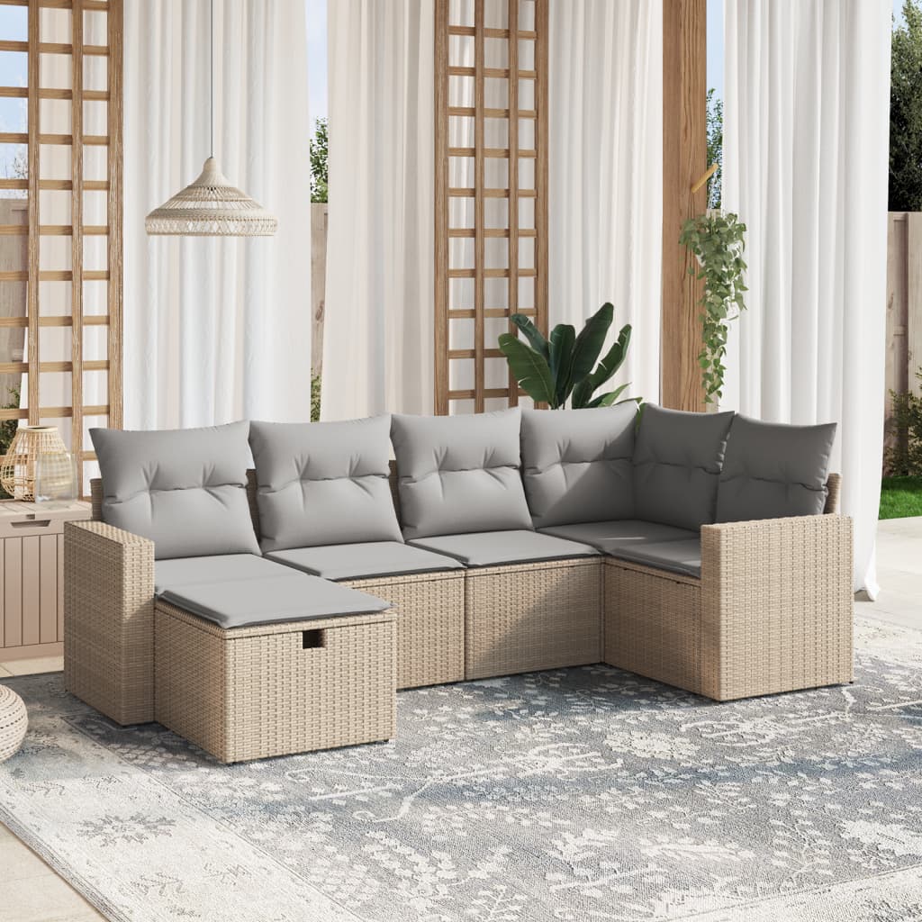 6-delige Loungeset met kussens poly rattan gemengd beige is nu te koop bij PeponiXL, paradijselijk wonen!