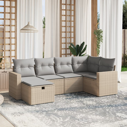 6-delige Loungeset met kussens poly rattan gemengd beige is nu te koop bij PeponiXL, paradijselijk wonen!