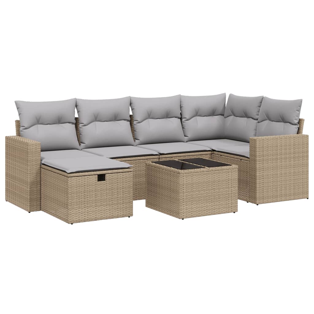 7-delige Loungeset met kussens poly rattan gemengd beige is nu te koop bij PeponiXL, paradijselijk wonen!