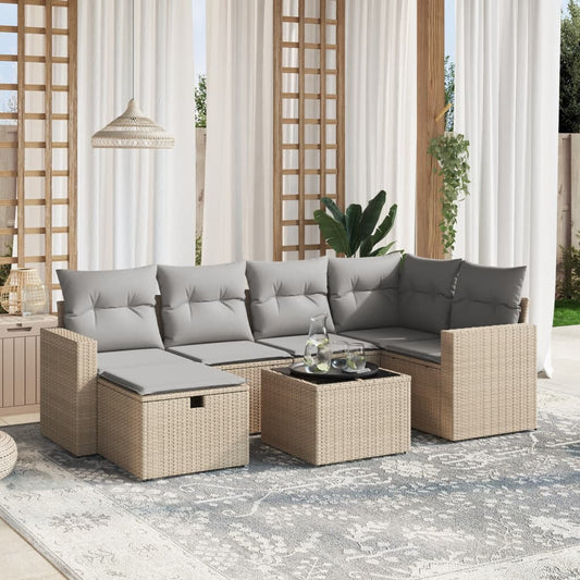 7-delige Loungeset met kussens poly rattan gemengd beige is nu te koop bij PeponiXL, paradijselijk wonen!