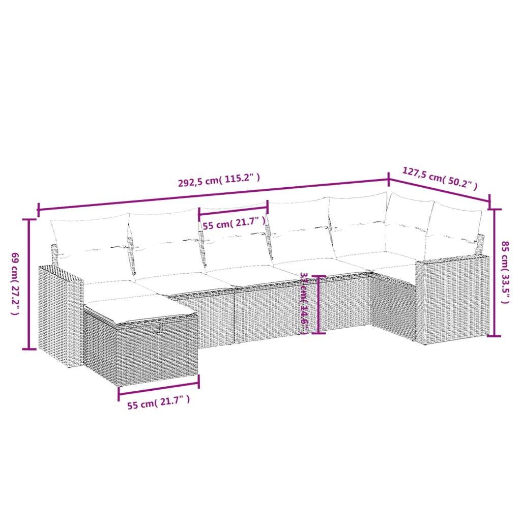 7-delige Loungeset met kussens poly rattan zwart is nu te koop bij PeponiXL, paradijselijk wonen!