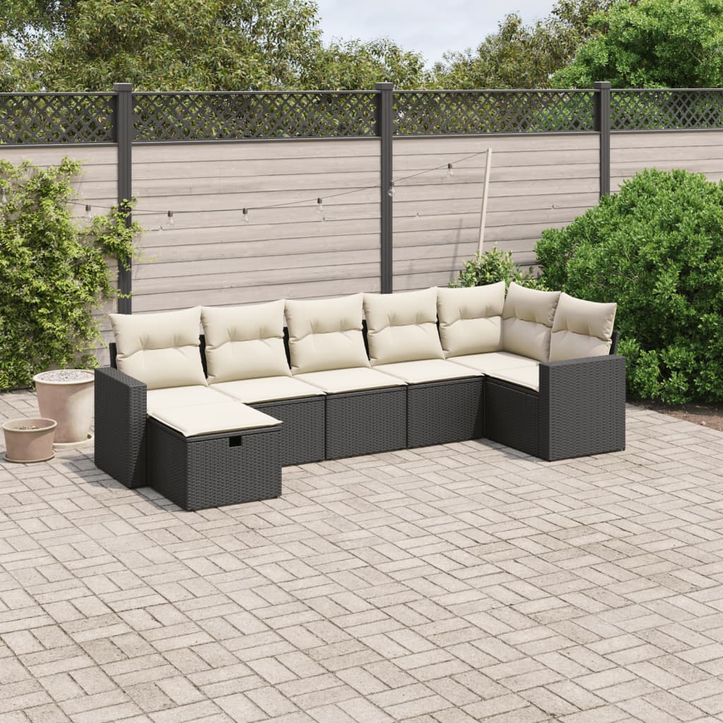 7-delige Loungeset met kussens poly rattan zwart is nu te koop bij PeponiXL, paradijselijk wonen!