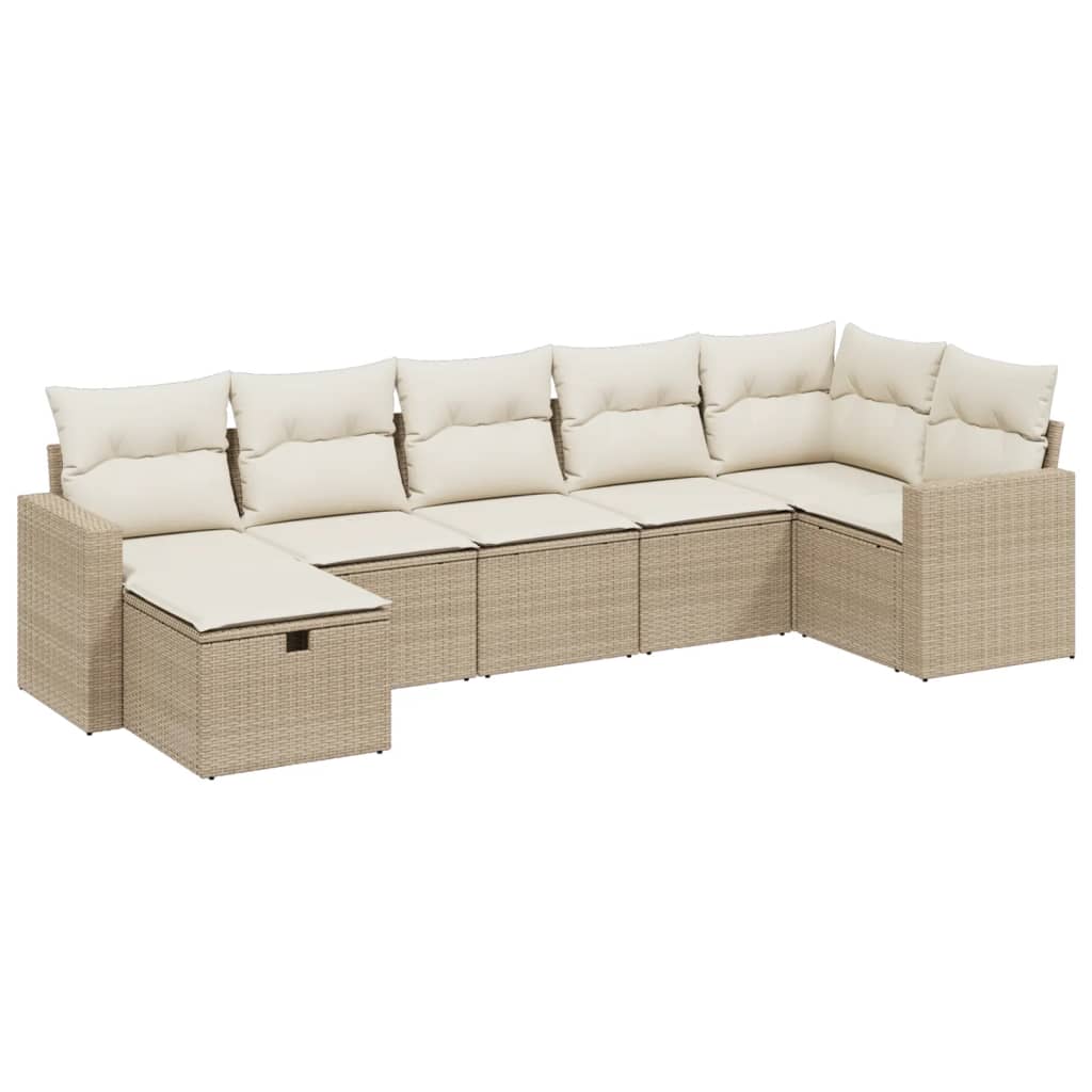 7-delige Loungeset met kussens poly rattan beige is nu te koop bij PeponiXL, paradijselijk wonen!