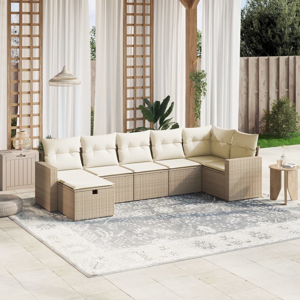 7-delige Loungeset met kussens poly rattan beige is nu te koop bij PeponiXL, paradijselijk wonen!