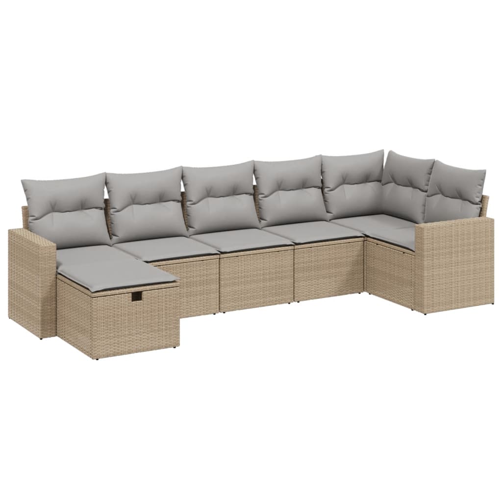7-delige Loungeset met kussens poly rattan gemengd beige is nu te koop bij PeponiXL, paradijselijk wonen!