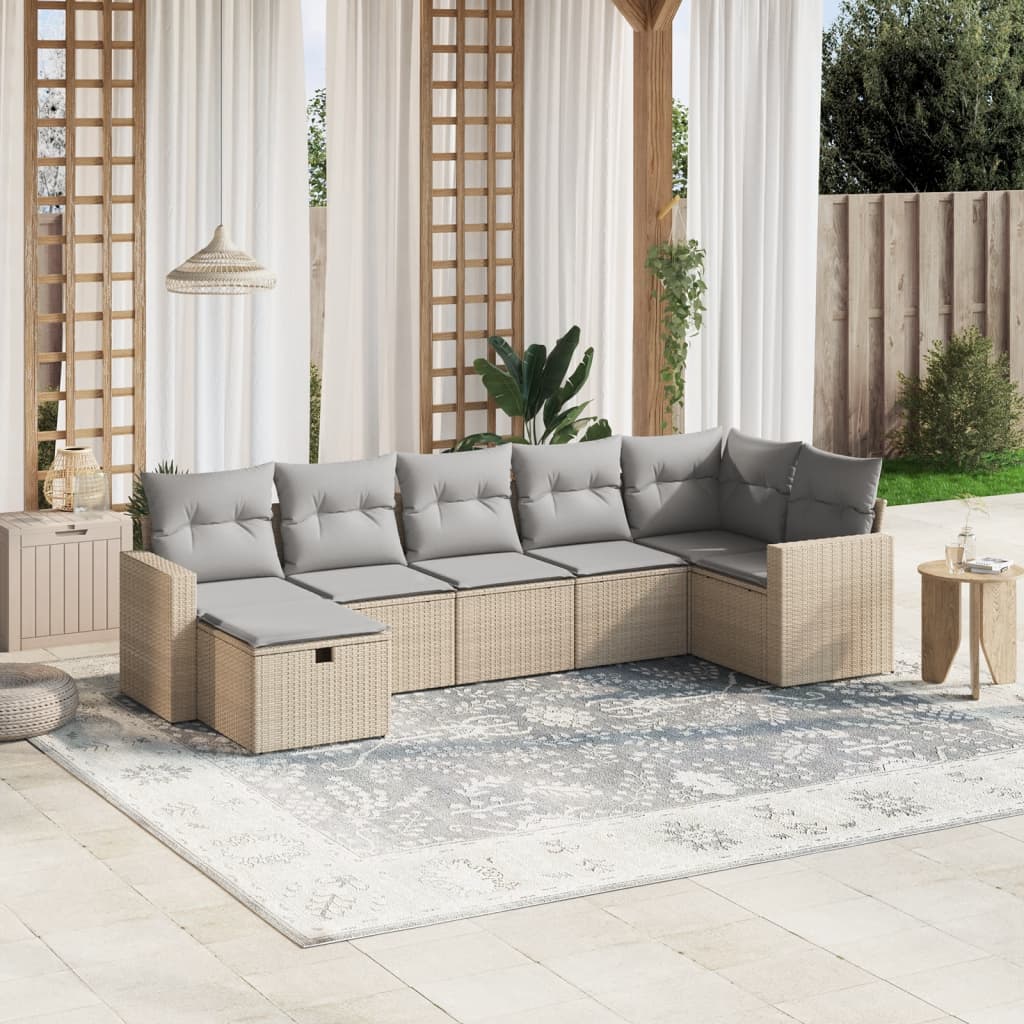 7-delige Loungeset met kussens poly rattan gemengd beige is nu te koop bij PeponiXL, paradijselijk wonen!