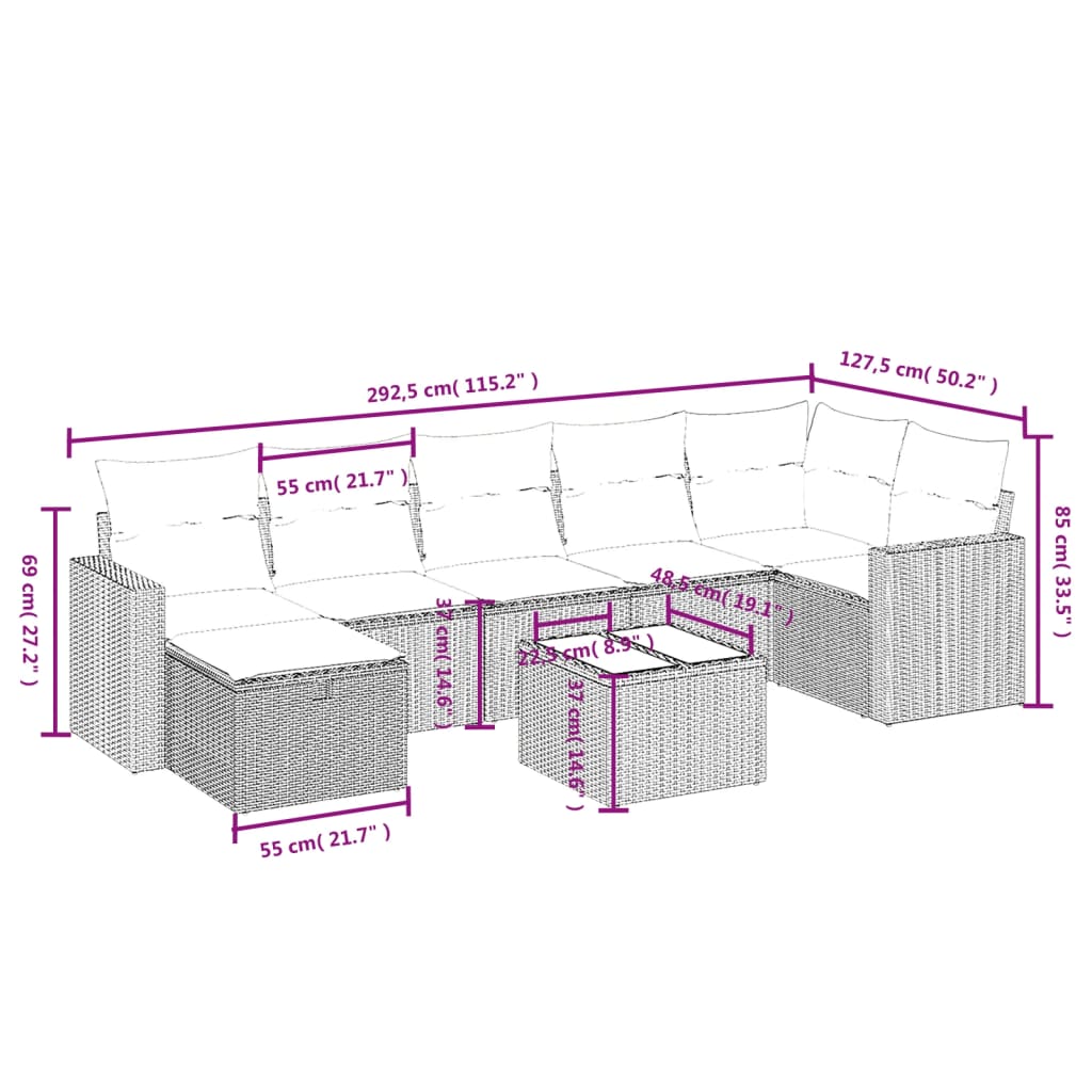8-delige Loungeset met kussens poly rattan zwart is nu te koop bij PeponiXL, paradijselijk wonen!