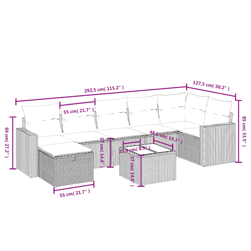 8-delige Loungeset met kussens poly rattan beige is nu te koop bij PeponiXL, paradijselijk wonen!