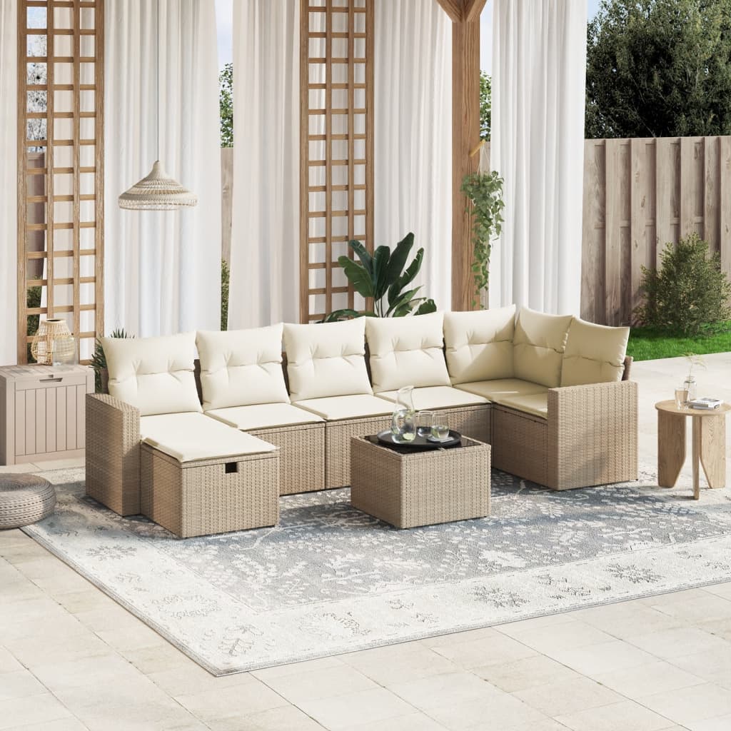 8-delige Loungeset met kussens poly rattan beige is nu te koop bij PeponiXL, paradijselijk wonen!