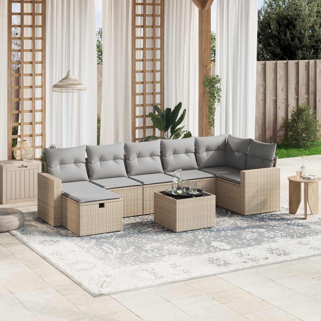 8-delige Loungeset met kussens poly rattan gemengd beige is nu te koop bij PeponiXL, paradijselijk wonen!
