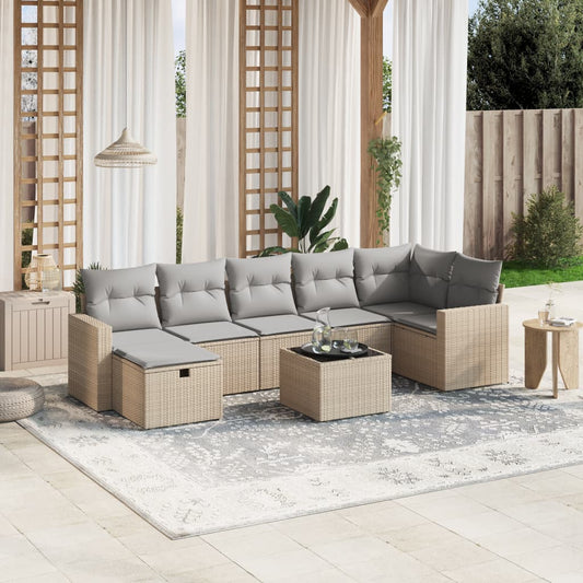 8-delige Loungeset met kussens poly rattan gemengd beige is nu te koop bij PeponiXL, paradijselijk wonen!