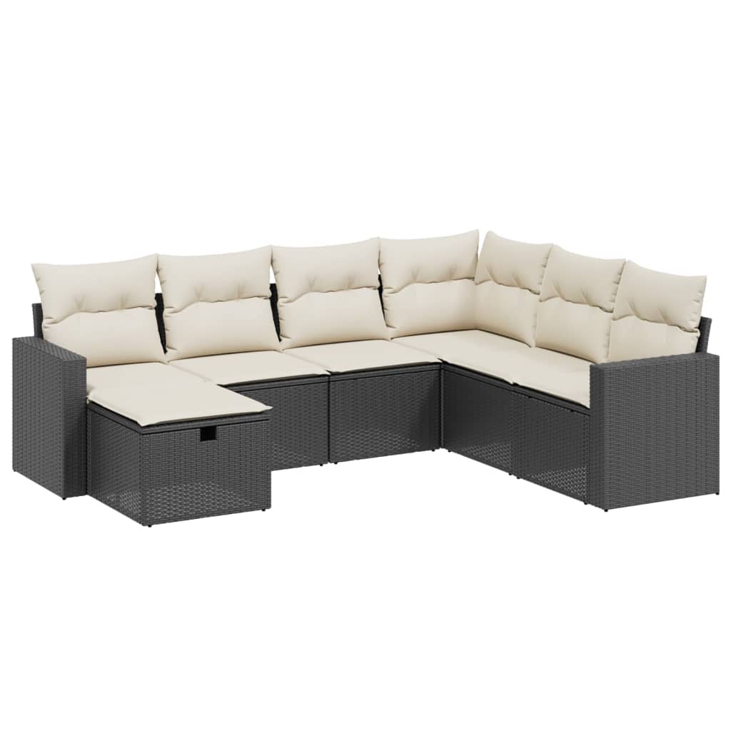 7-delige Loungeset met kussens poly rattan zwart is nu te koop bij PeponiXL, paradijselijk wonen!