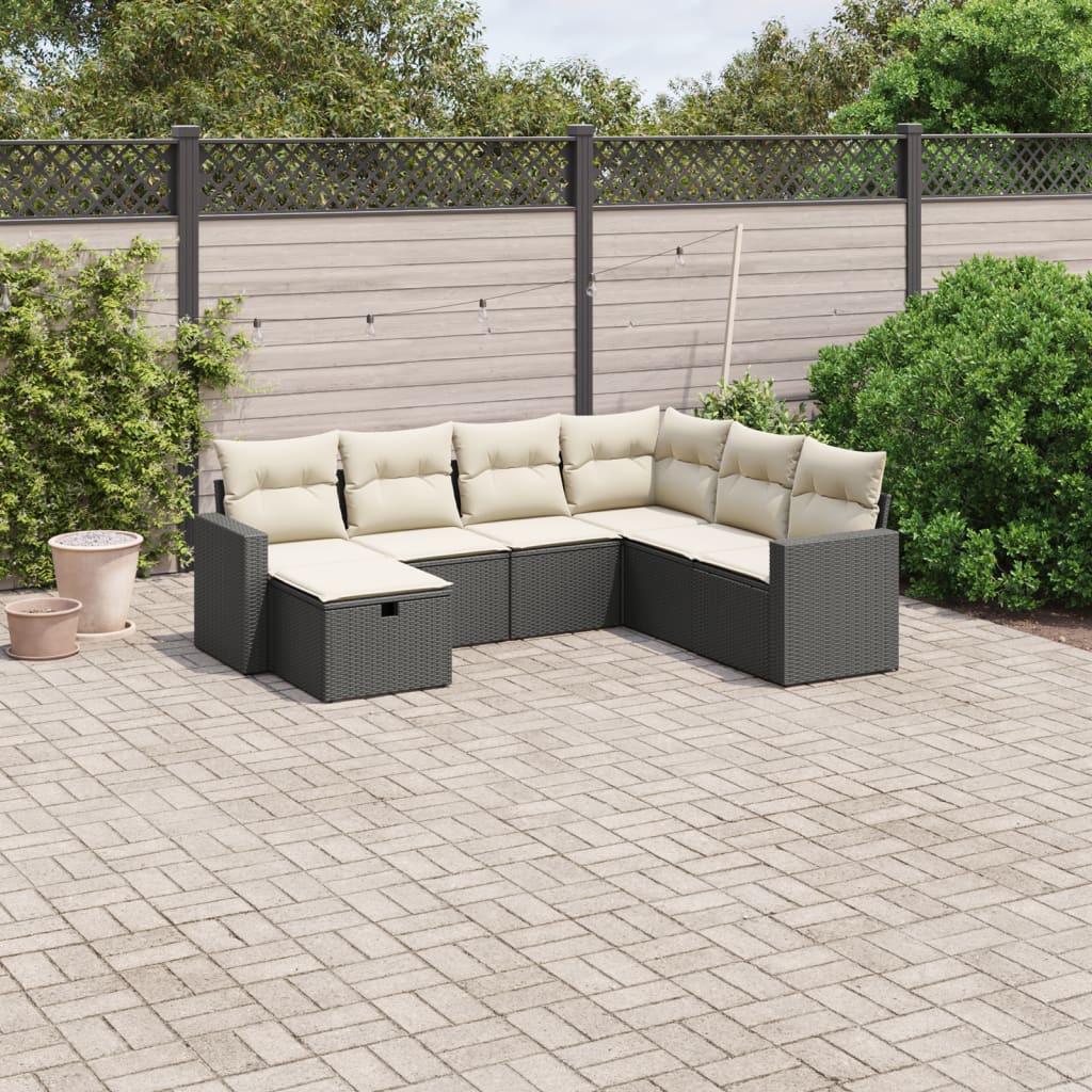 7-delige Loungeset met kussens poly rattan zwart is nu te koop bij PeponiXL, paradijselijk wonen!