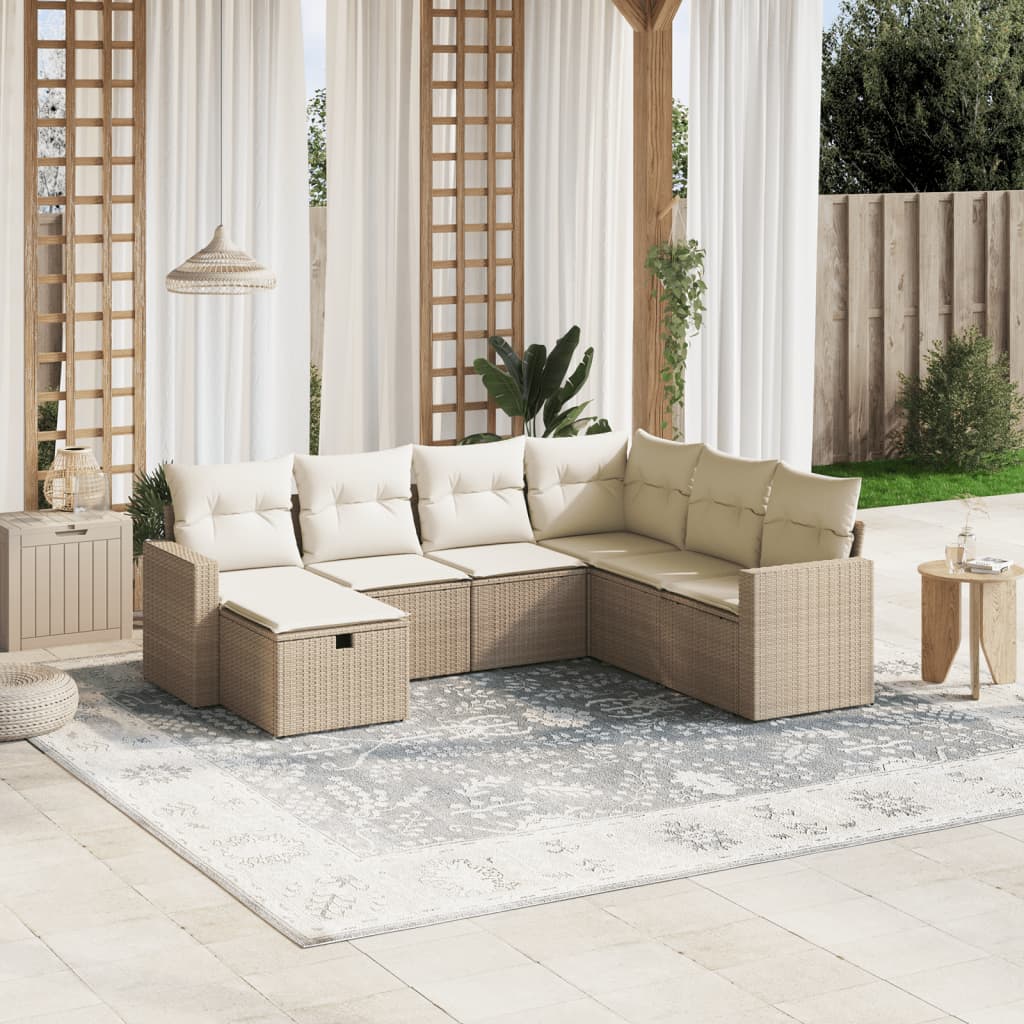 7-delige Loungeset met kussens poly rattan beige is nu te koop bij PeponiXL, paradijselijk wonen!