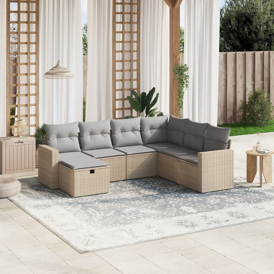 7-delige Loungeset met kussens poly rattan gemengd beige is nu te koop bij PeponiXL, paradijselijk wonen!