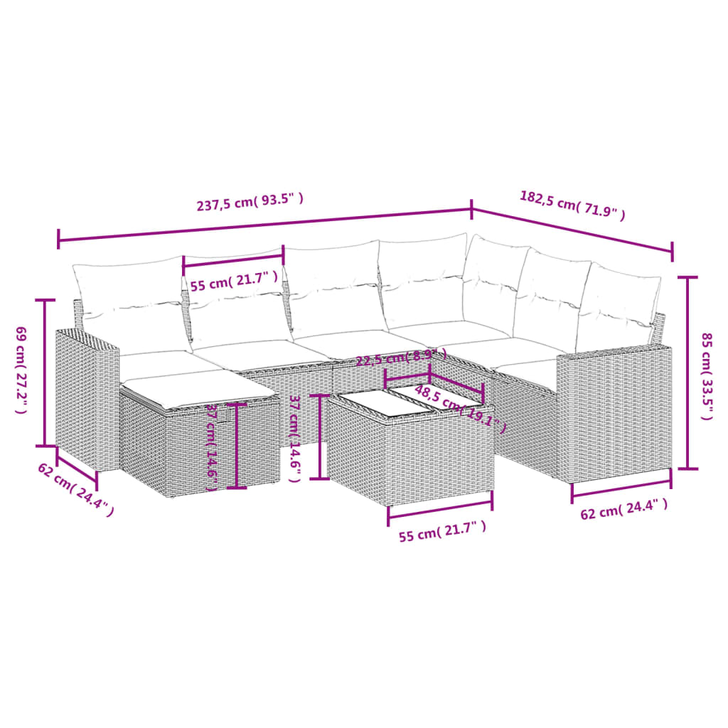8-delige Loungeset met kussens poly rattan zwart is nu te koop bij PeponiXL, paradijselijk wonen!