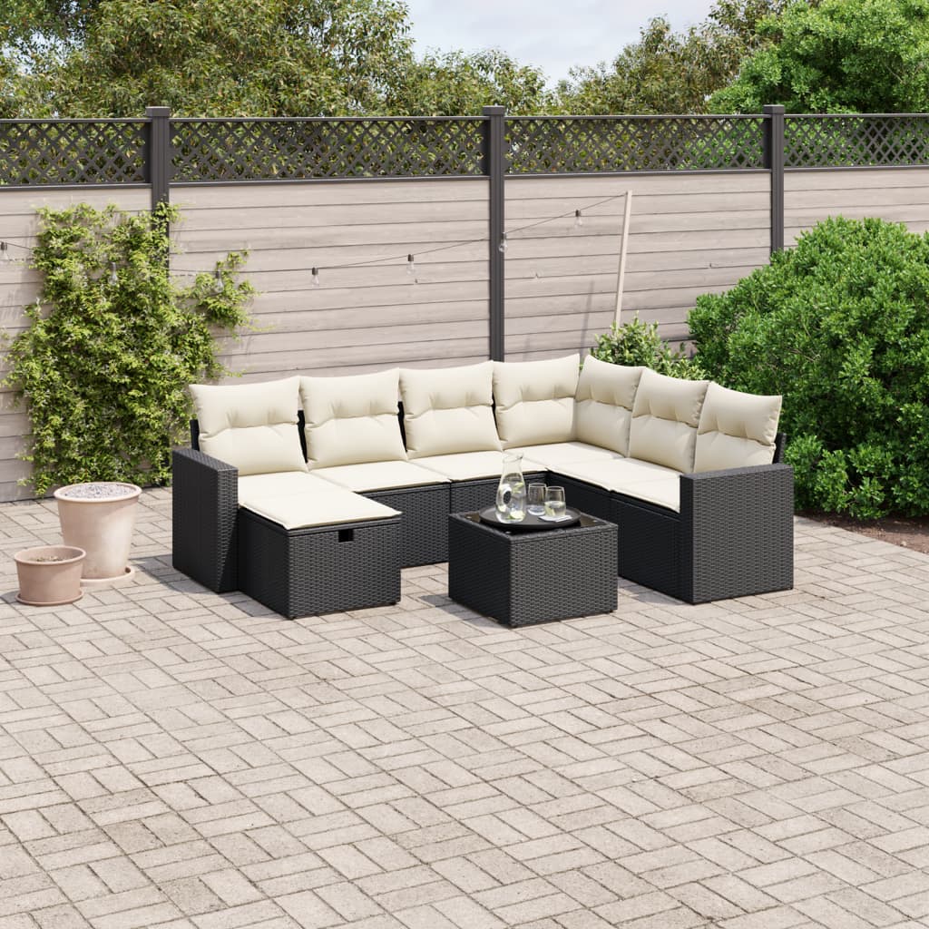8-delige Loungeset met kussens poly rattan zwart is nu te koop bij PeponiXL, paradijselijk wonen!