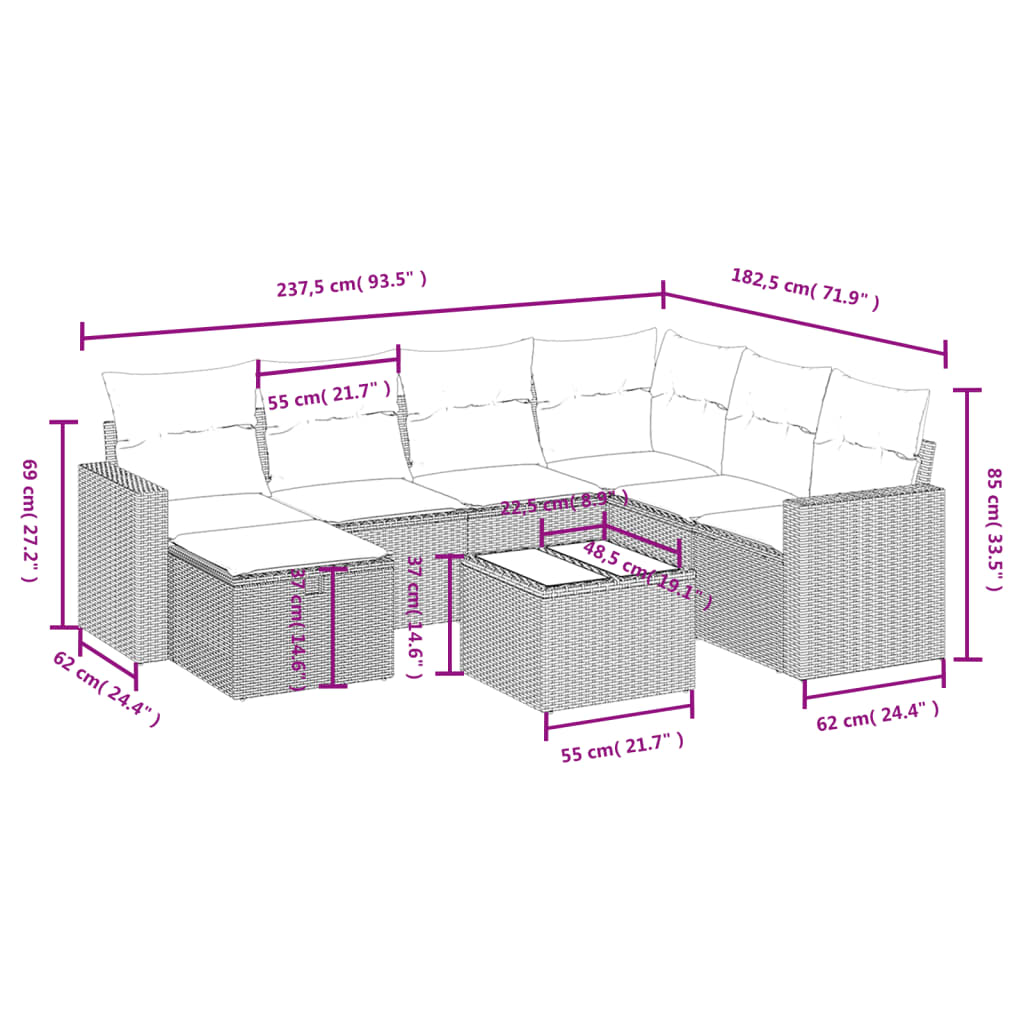 8-delige Loungeset met kussens poly rattan beige is nu te koop bij PeponiXL, paradijselijk wonen!
