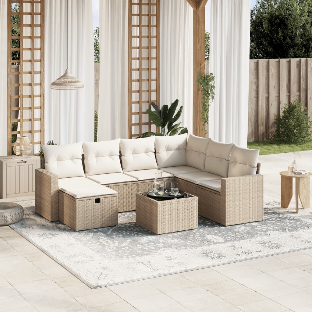 8-delige Loungeset met kussens poly rattan beige is nu te koop bij PeponiXL, paradijselijk wonen!