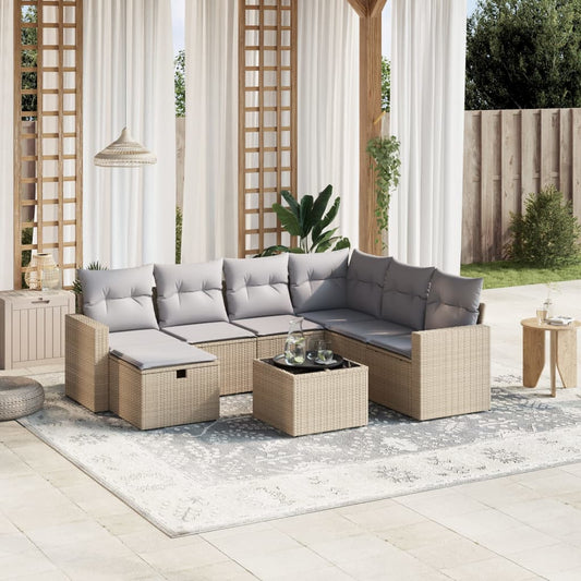8-delige Loungeset met kussens poly rattan gemengd beige is nu te koop bij PeponiXL, paradijselijk wonen!