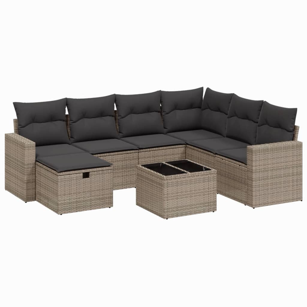 8-delige Loungeset met kussens poly rattan grijs